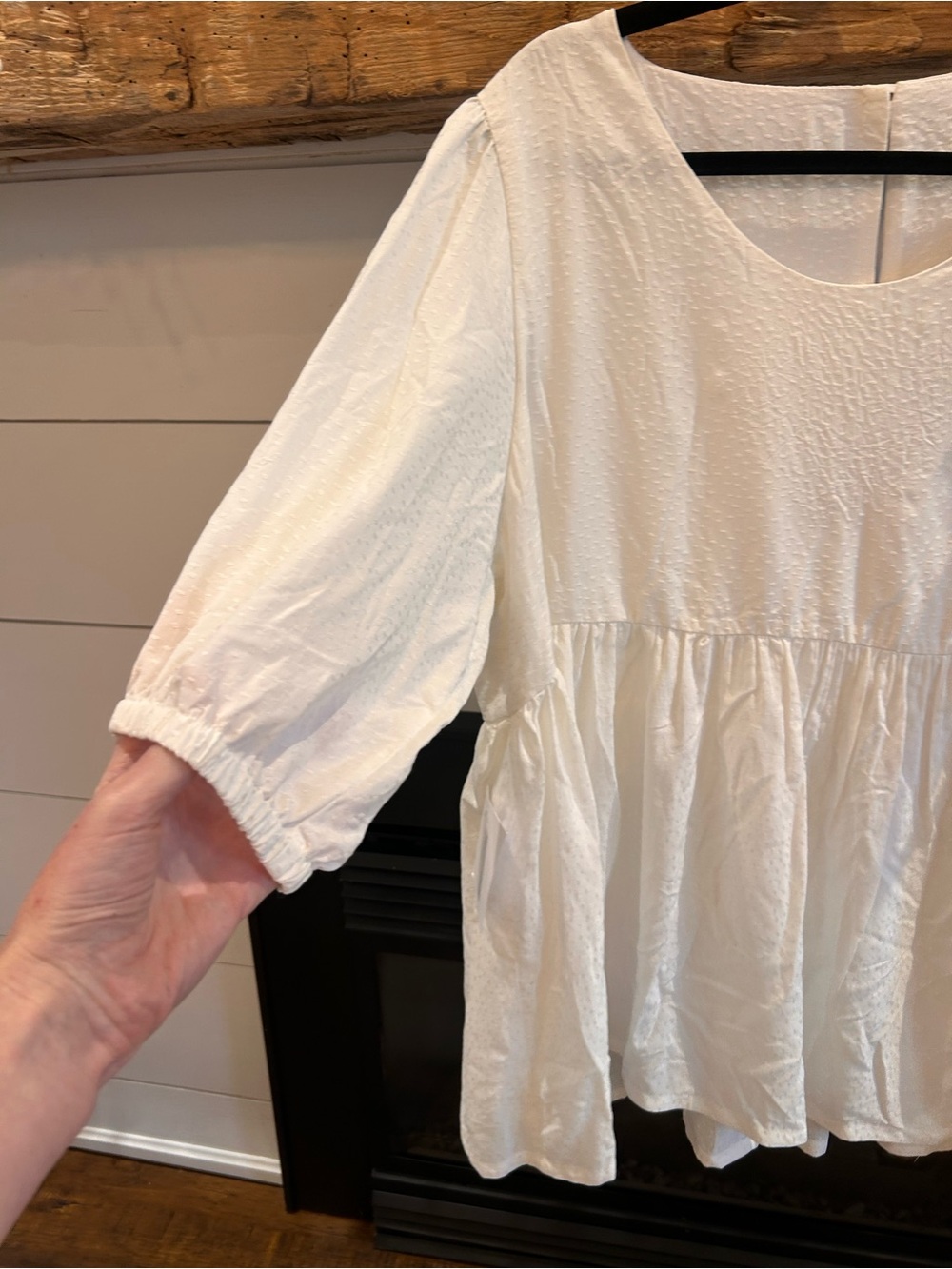 Women's White Peasant-Style Blouse with Scoop Neck - Picture 2 of 5